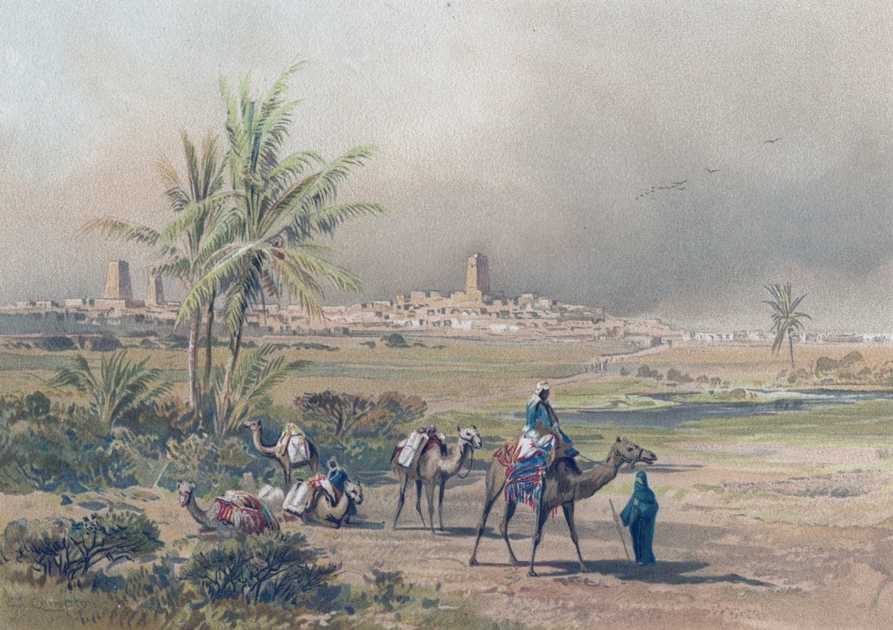 Udsigt over Timbuctoo (Timbuktu) i det moderne Mali, ca. 1850 (tryk) af Unknown artist