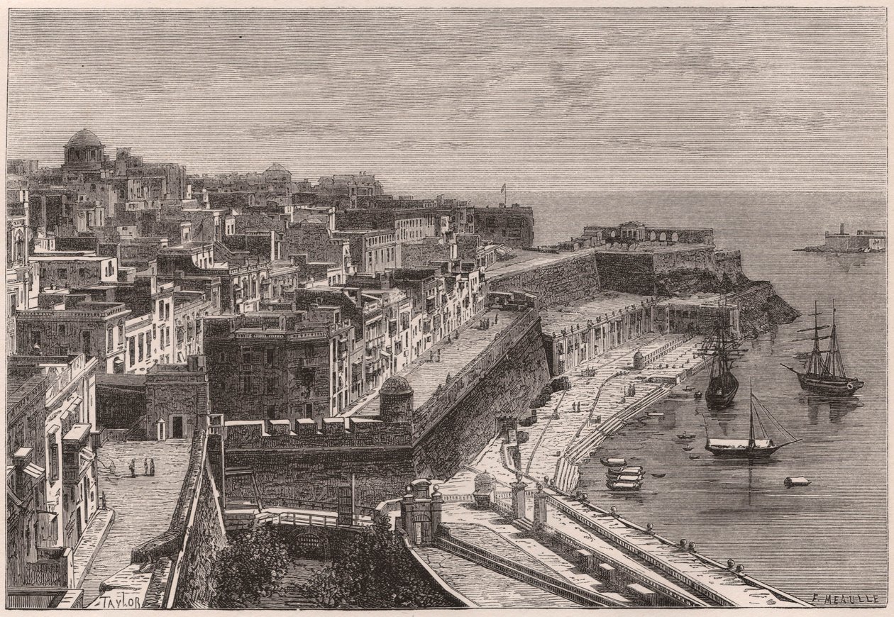 Udsigt over Valletta og dens havn i det XIX århundrede af Unknown