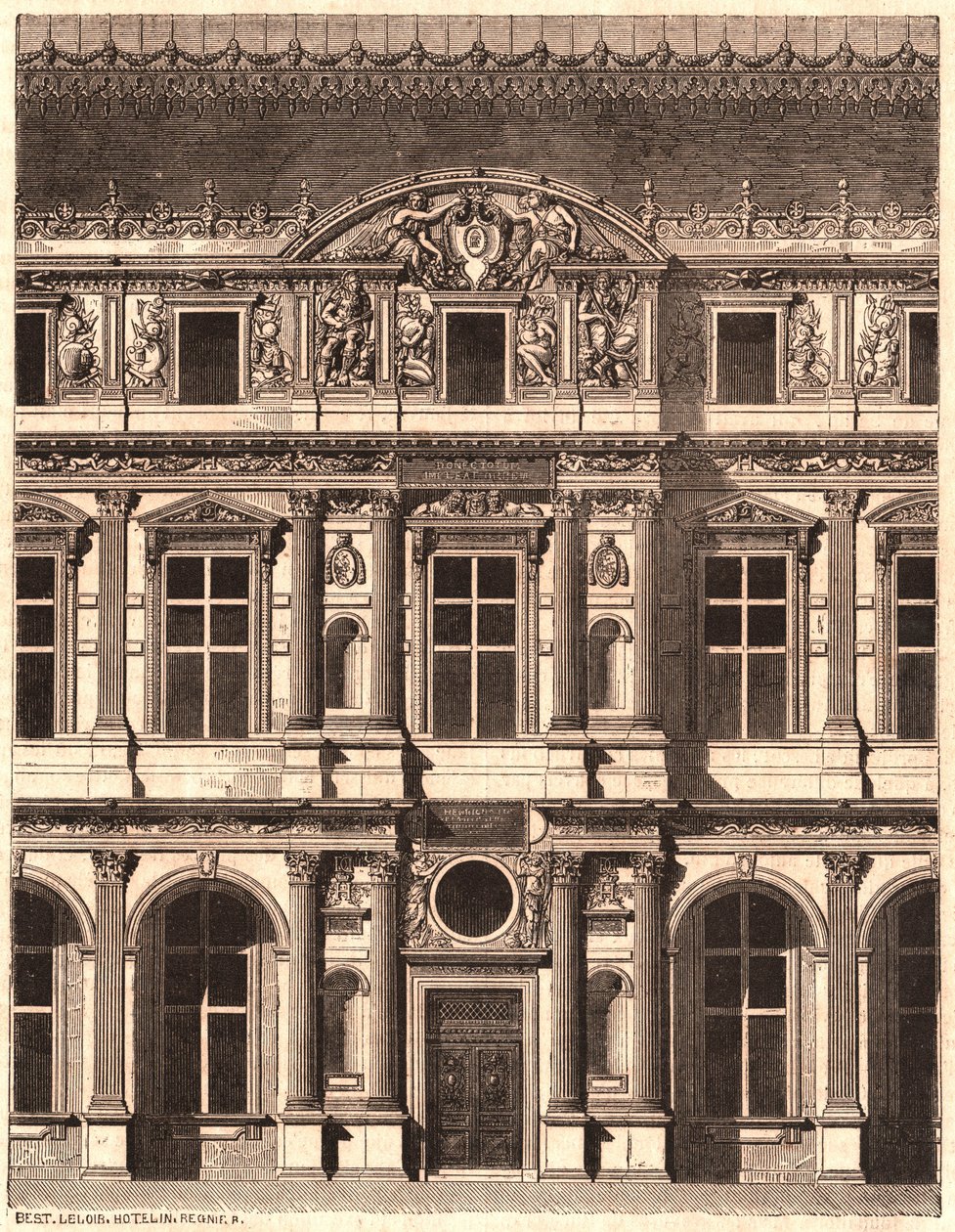 Udsigt over en del af fronten af gården til Louvre, Paris, Frankrig af Unknown