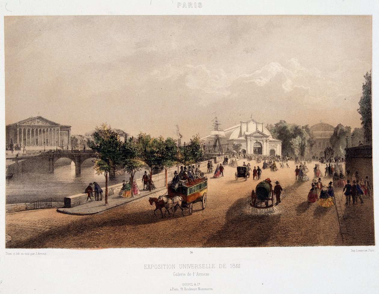Udsigt over verdensudstillingen i 1855 i Paris i Frankrig - Litografi af Unknown artist