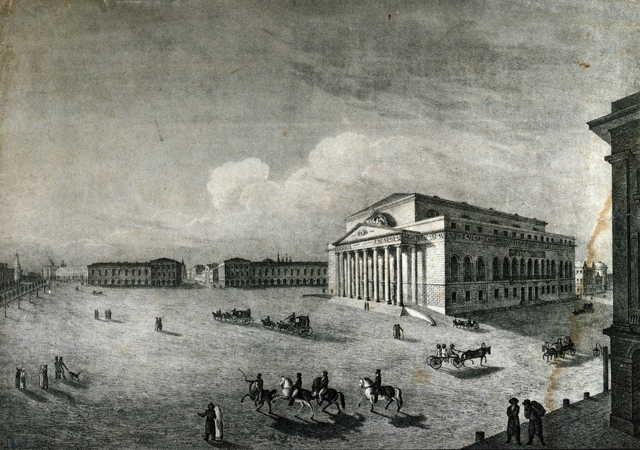 Udsigt over Bolshoi-teatret i Moskva omkring 1840. Rusland af Unknown artist