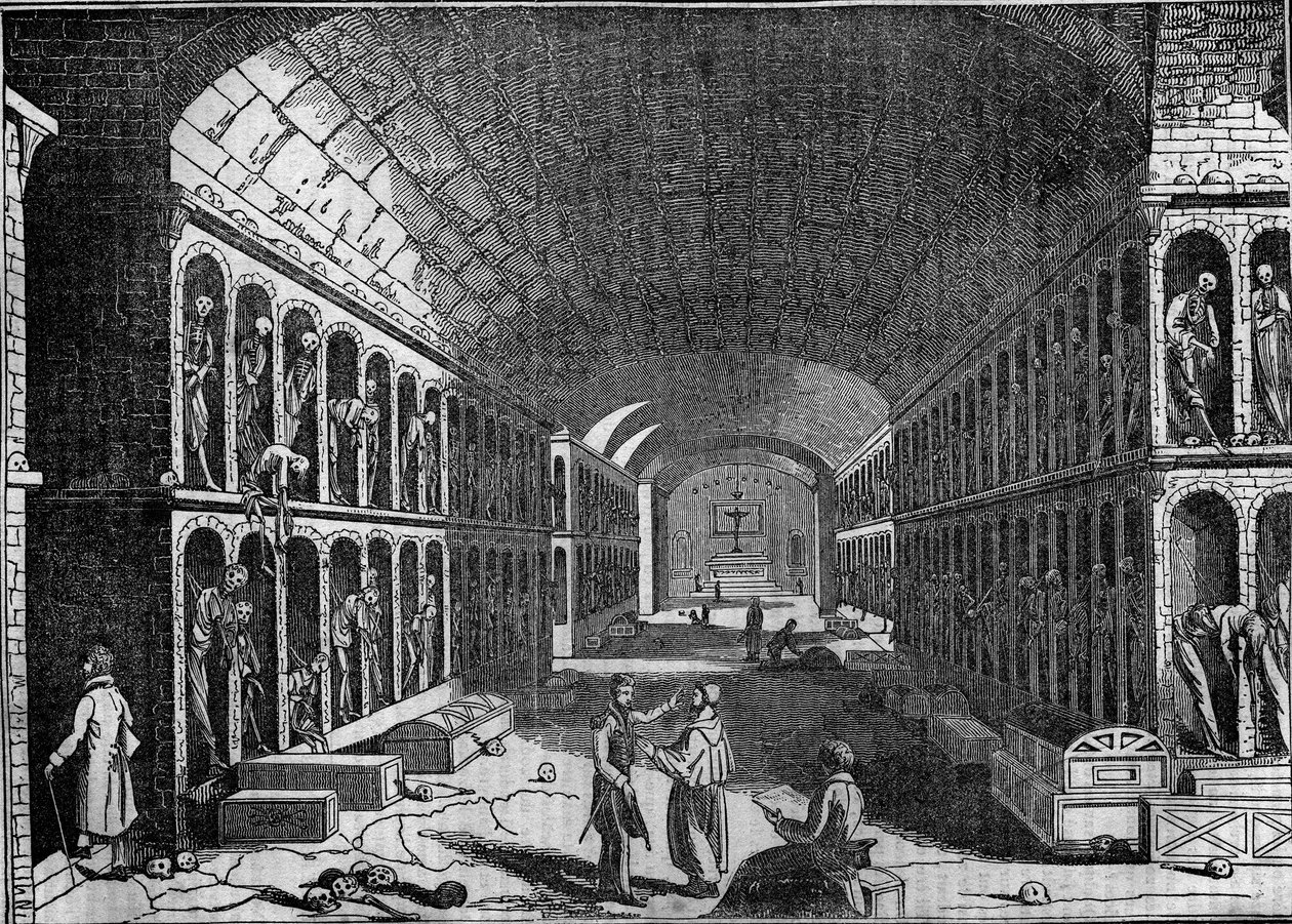 Udsigt over kapucinernes kirkegård i Palermo i det 19. århundrede. (Cimitero dei Cappuccini, Palermo) af Unknown artist