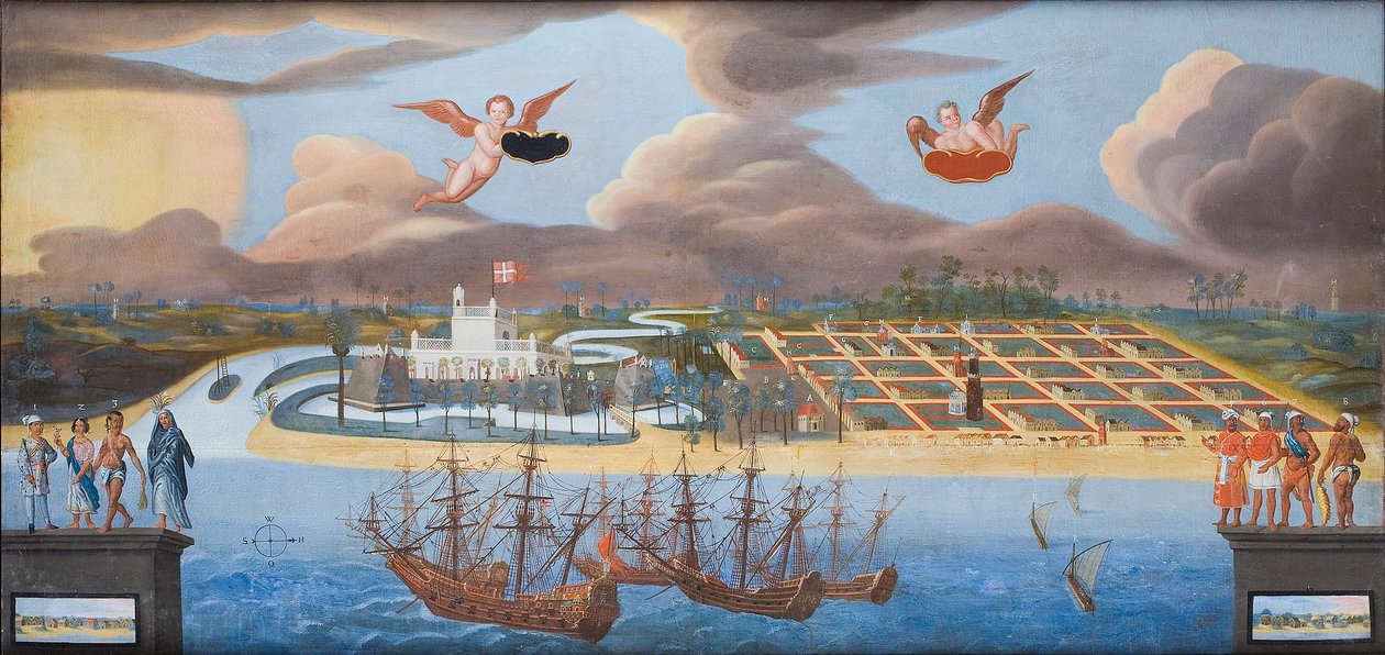 Udsigt over den danske koloni Tranquebar i Indien, ca. 1658 (olie på lærred) af Unknown artist