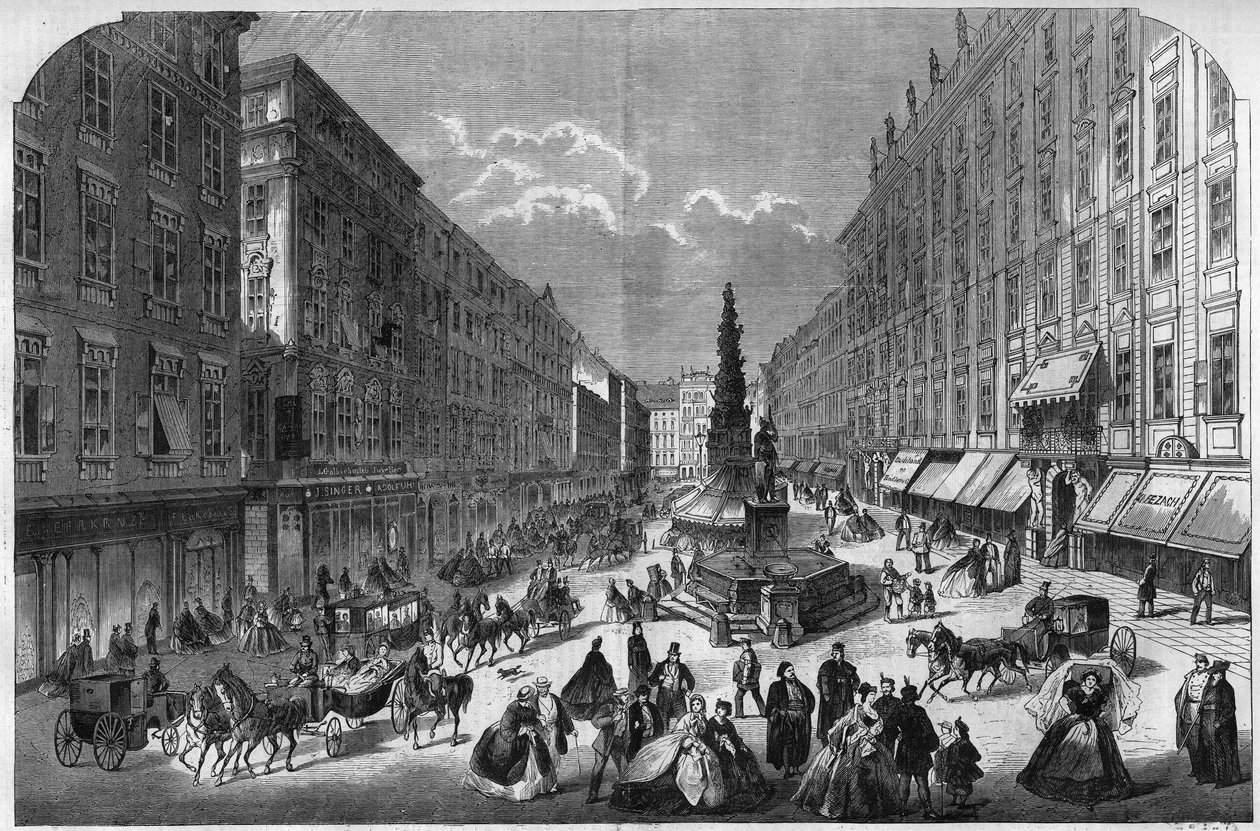 Udsigt over Graben i Wien, Østrig. Indgravering i "The Illustrous Universe" af Unknown artist