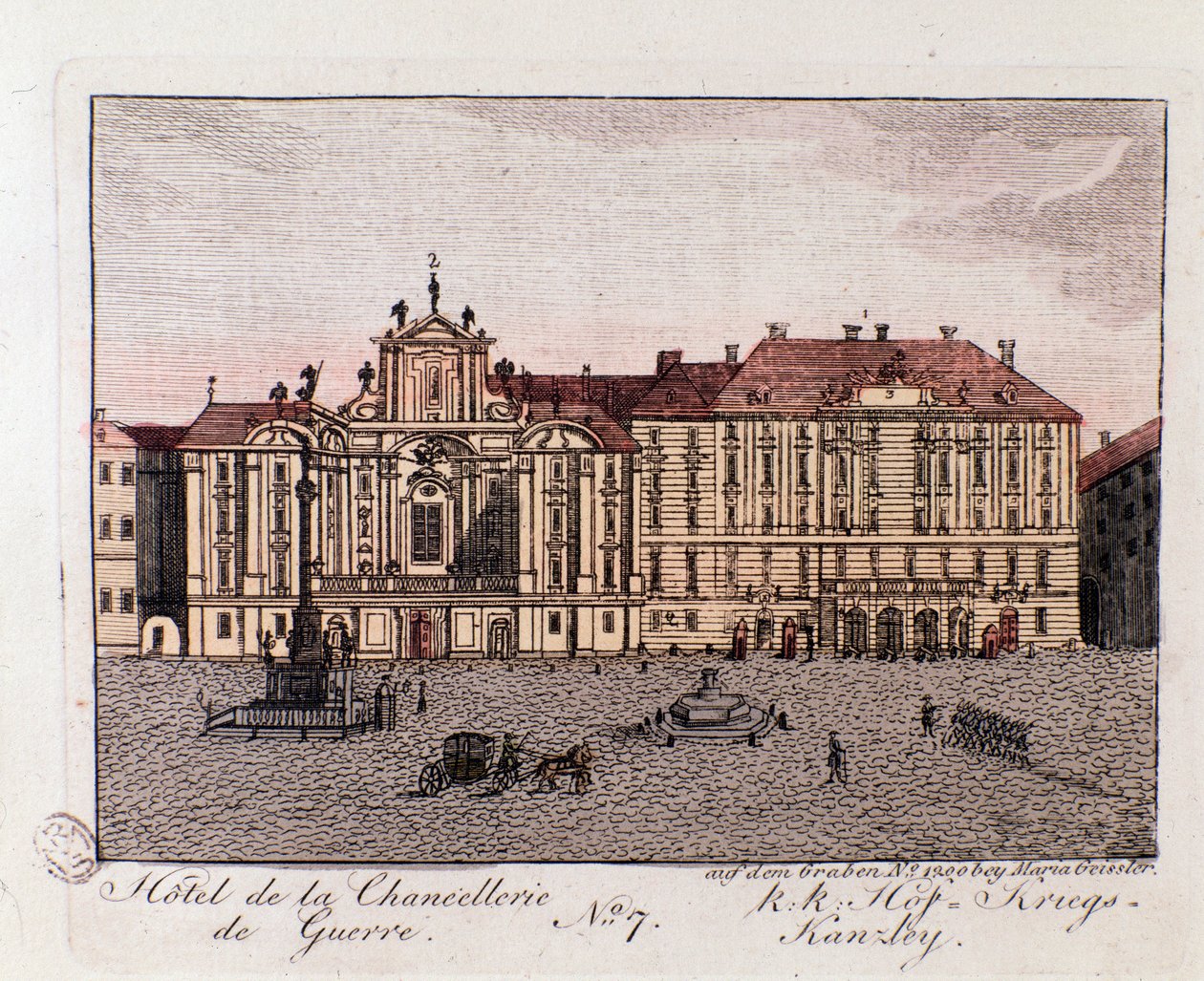 Udsigt over Hotel of the War Chancery i Wien. Østrig Stik fra 1815 Privat samling af Unknown artist