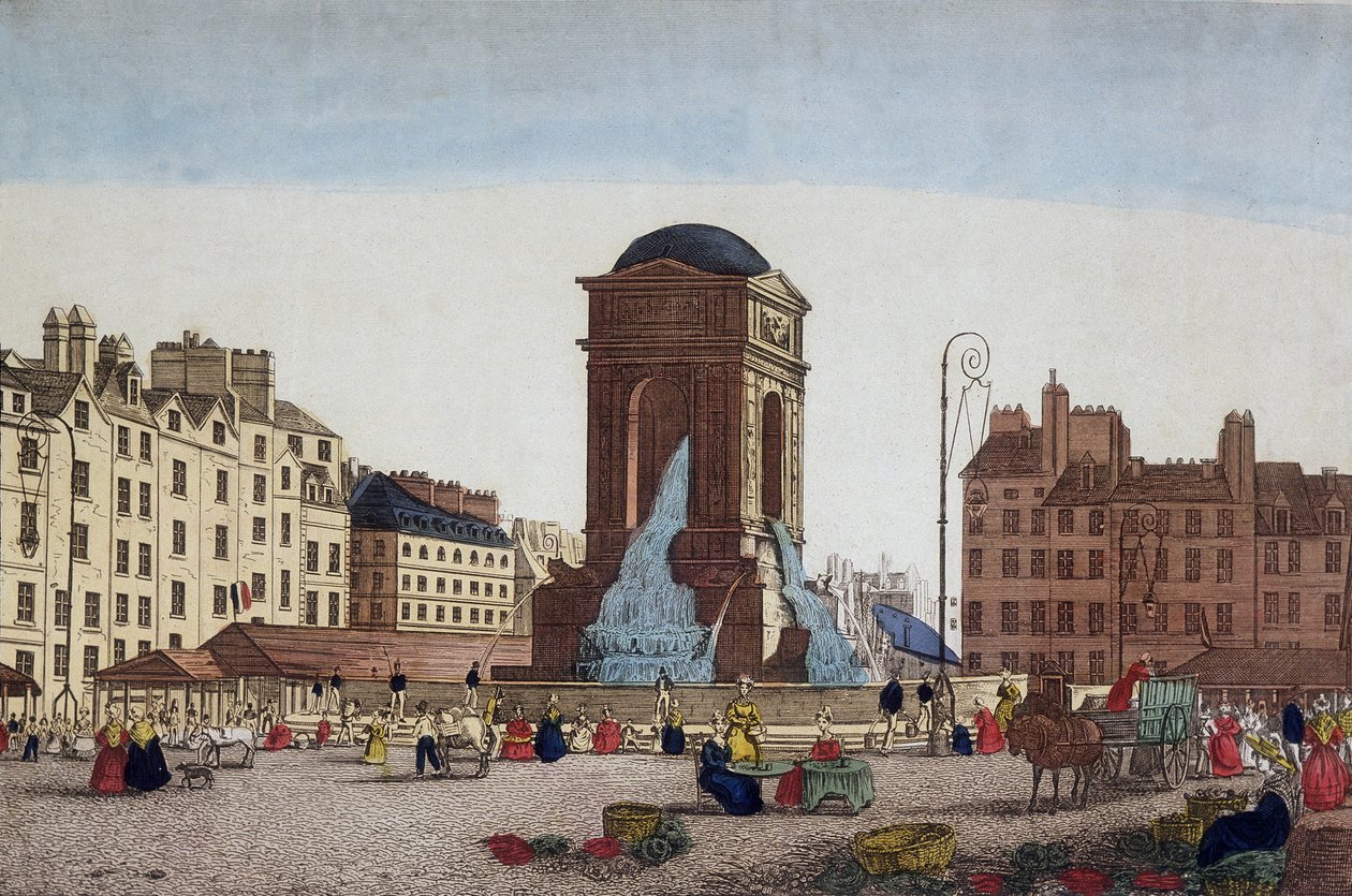 Udsigt over Innocents Market og Fountain - gravering af Unknown artist