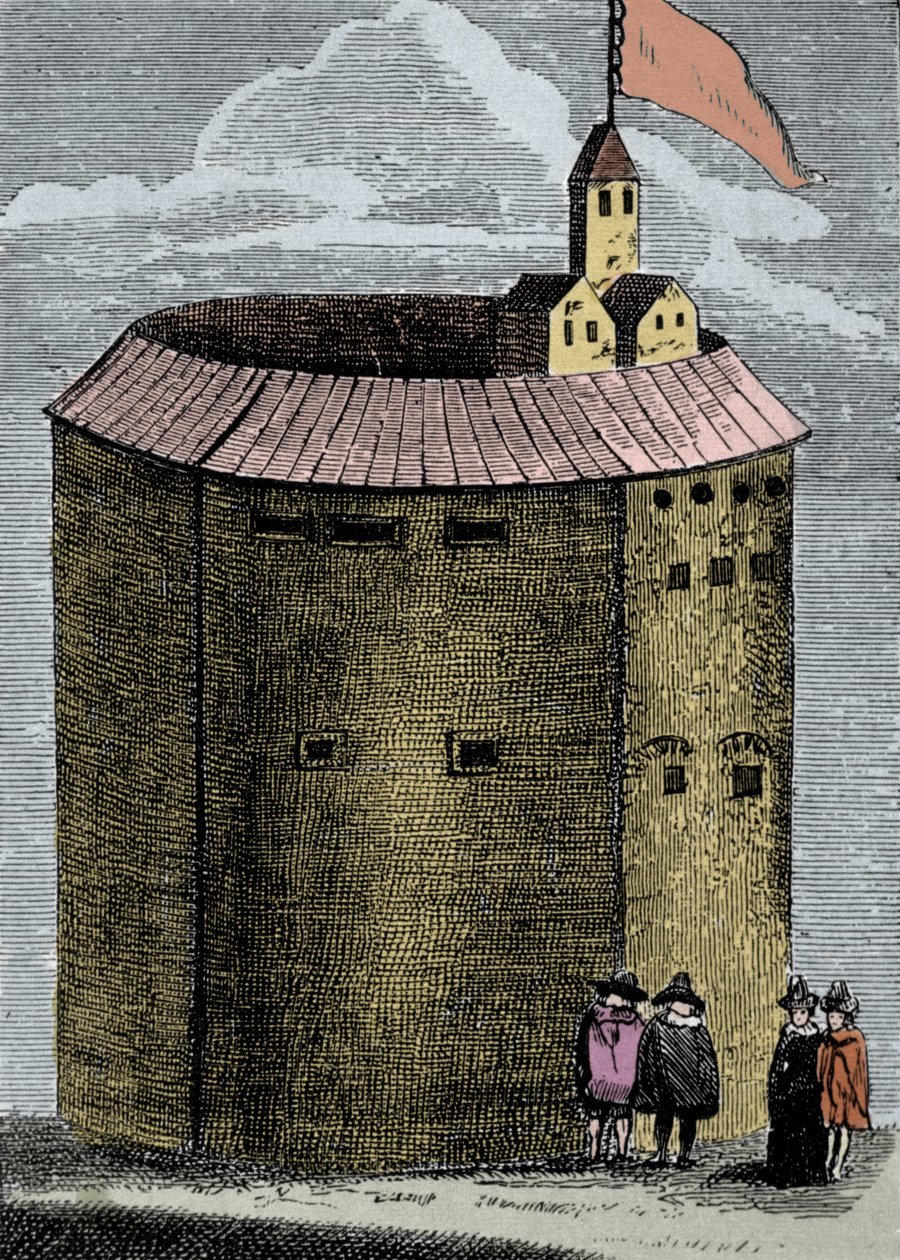 Udsigt over London Globe Theatre på William Shakespeares tid (1564-1612). Indgravering af det 19. århundrede. af Unknown artist