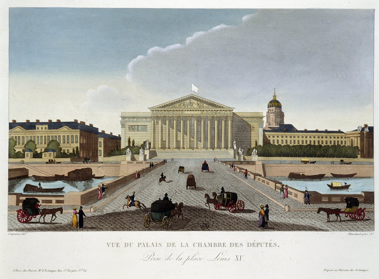 Udsigt over Deputeretkammerets palads - i "" Views of Paris"" af Courvoisier af Unknown artist
