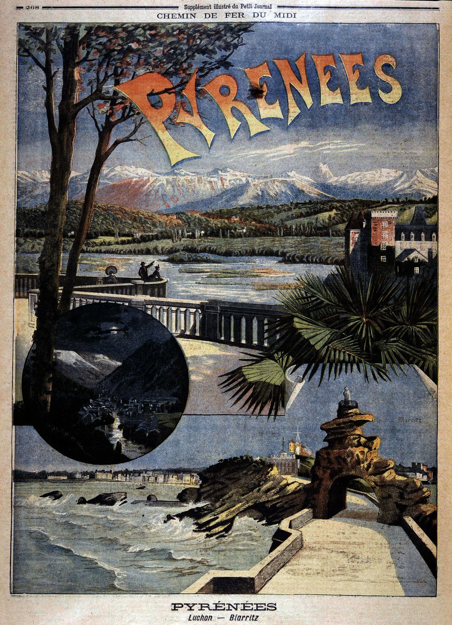 Udsigt over Pyrenæerne: Luchon og Biarritz, "" Le Petite journal "", slutningen af det 19. århundrede af Unknown artist