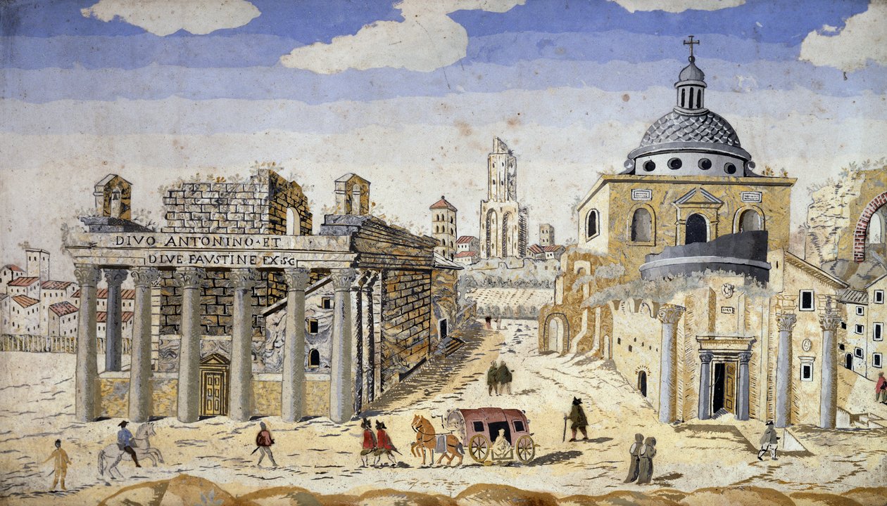 Udsigt over Forum Romanum, slutningen af det 17. århundrede, scagliola på terracotta-støtte af Unknown artist