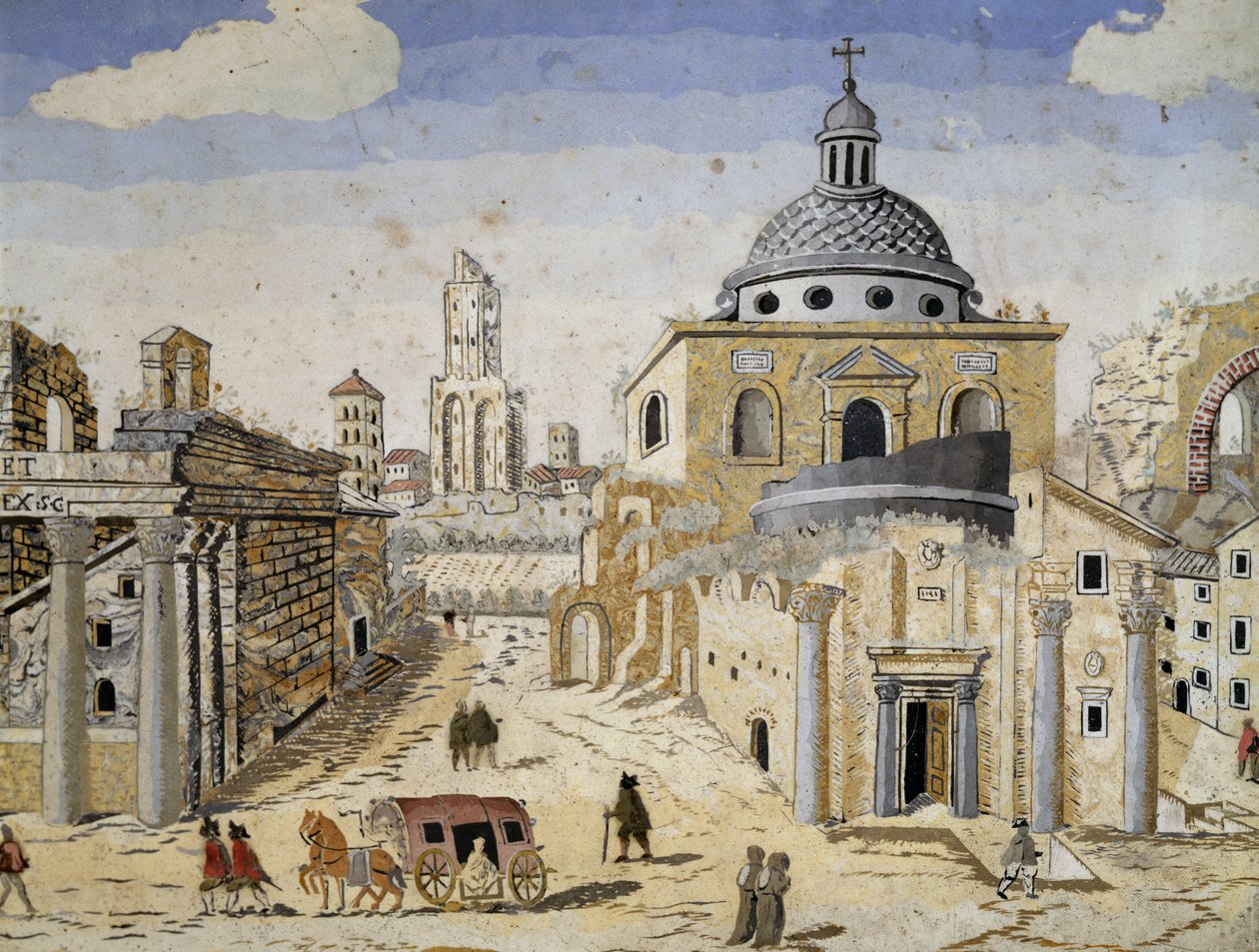 Udsigt over Forum Romanum, slutningen af det 17. århundrede, scagliola på terracotta-støtte. Detalje af Unknown artist