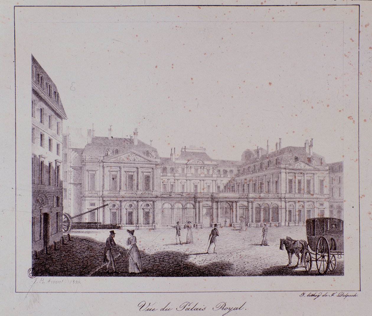 Udsigt over det kongelige palads i Paris. Stik fra 1820 Privat samling af Unknown artist