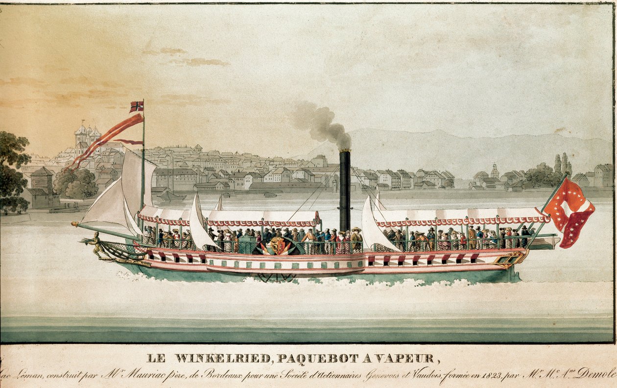 Udsigt over Winkelried, dampbåd på Lake Leman, Schweiz (tryk fra 1800-tallet) af Unknown artist