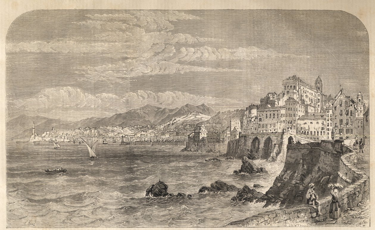 Udsigt over den gamle havn i Genova - Udsigt over havnen i Genes - Genova da 1861 - Gravering af Unknown artist