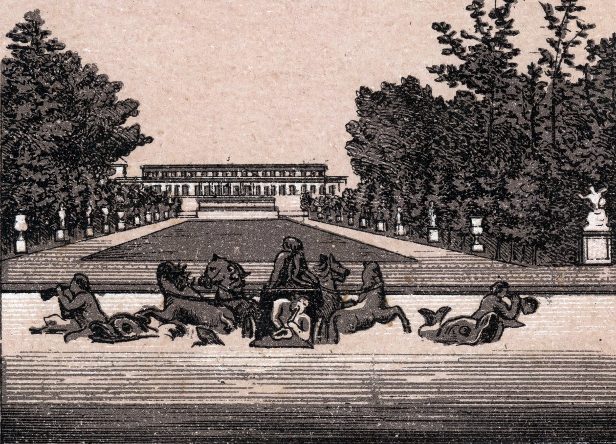 Udsigt over slottet i Versailles (Palais of Versailles), Frankrig. i "" Verden illustrerer 168 visninger"" Udateret (slutningen af 1800-tallet) af Unknown artist