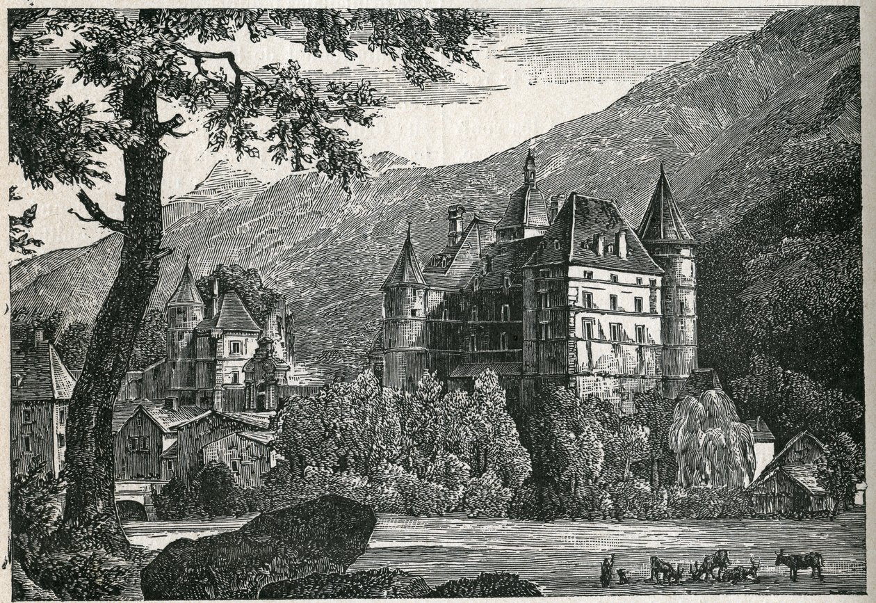 Udsigt over slottet Vizille i Isere. af Unknown artist