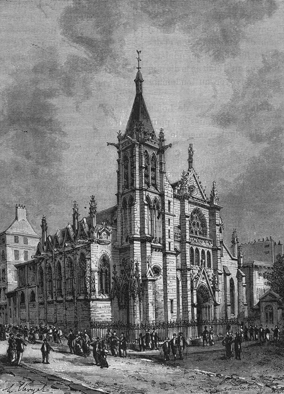 Udsigt over kirken Saint Séverin i Paris i slutningen af det 18. århundrede. Gravering fra” L