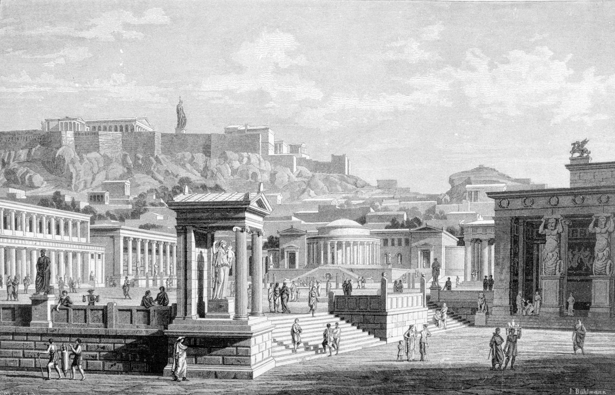 Udsigt over Athens centrum. Stik fra 1877. af Unknown artist