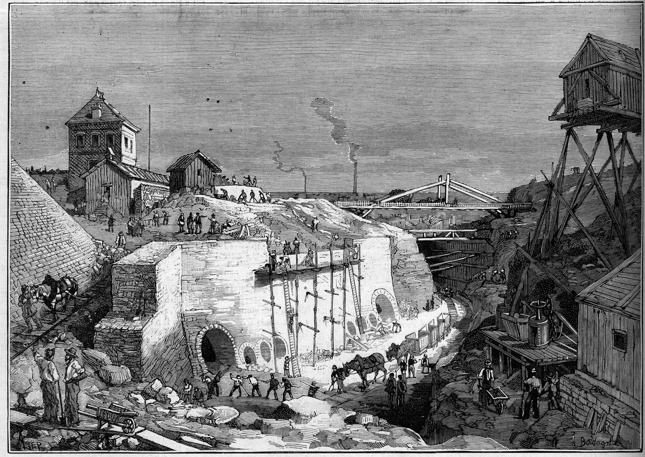 Udsigt over byggepladsen for drikkevandstankene i Villejuif. Indgravering i "" Le Monde Illustré"" nr. 1300 af 25. februar af Unknown artist