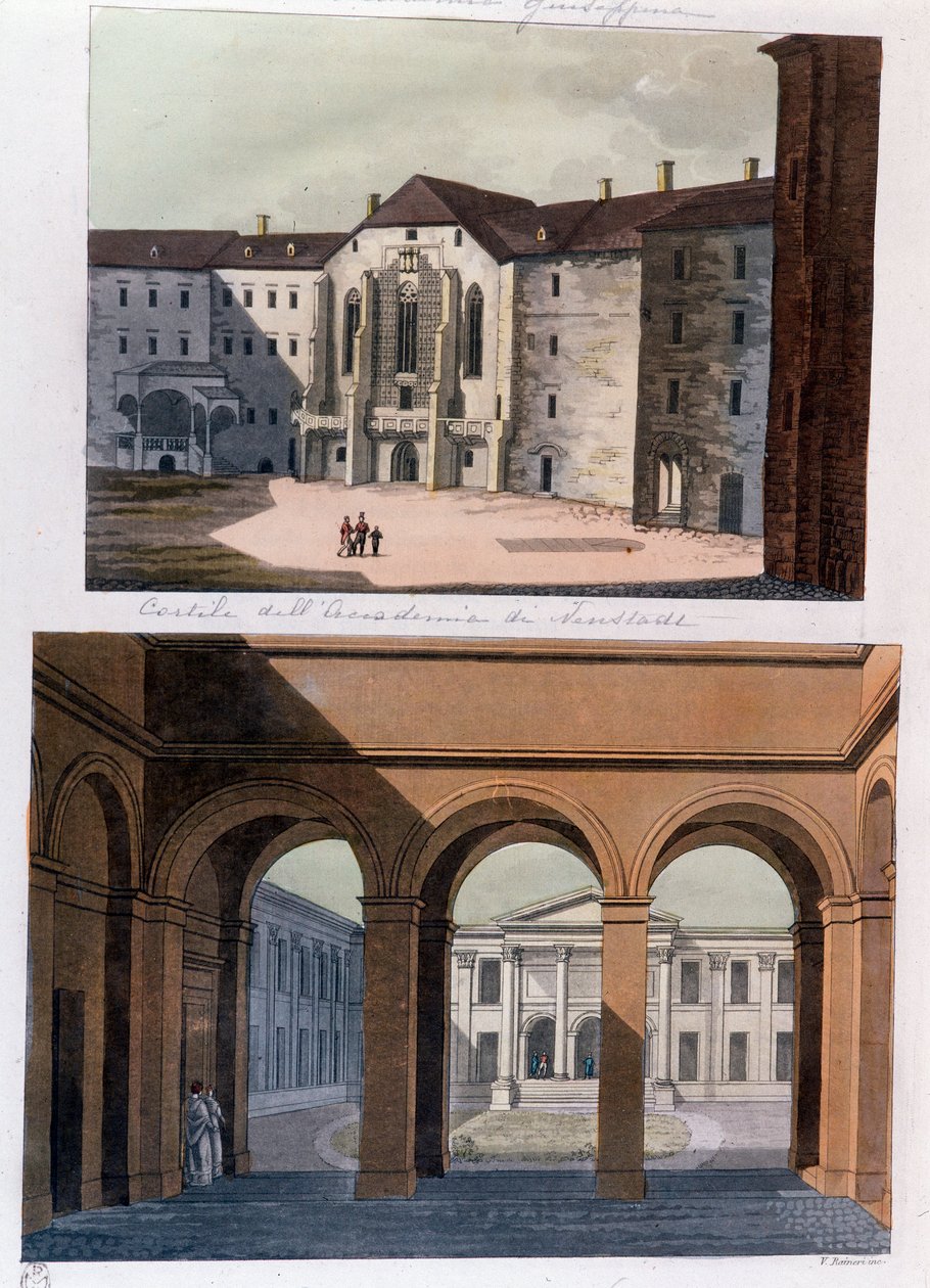 Udsigt over gården til Academie de Neustadt og de offentlige bade i Wien. Østrig Stik fra 1826 Privat Samling af Unknown artist