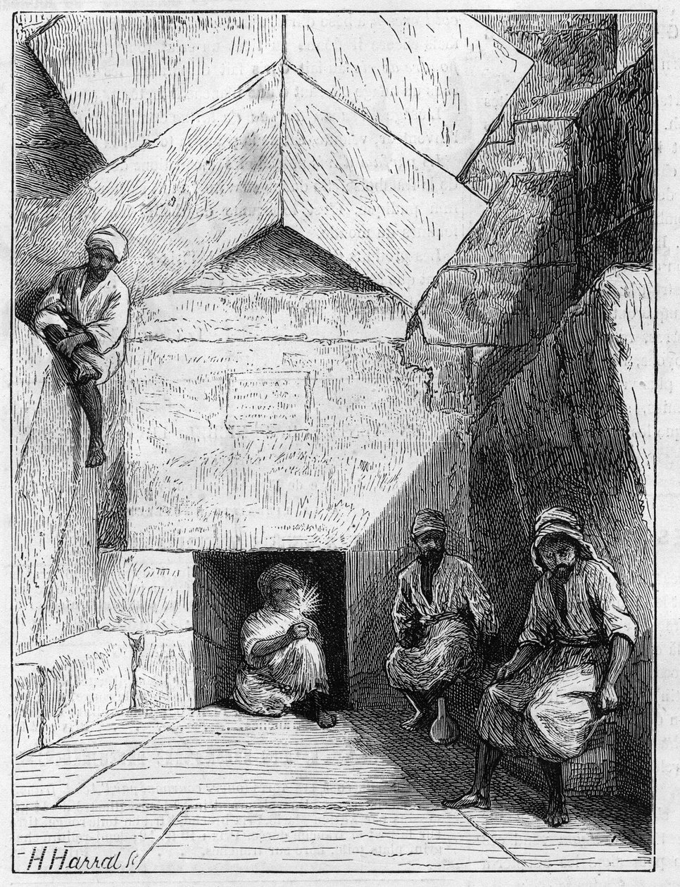 Udsigt over indgangen til Kheops-pyramiden (Cheops, Keops, Khoufu, Khufu) i Guizeh (Guiseh, Giza, Giza), Egypten af Unknown artist