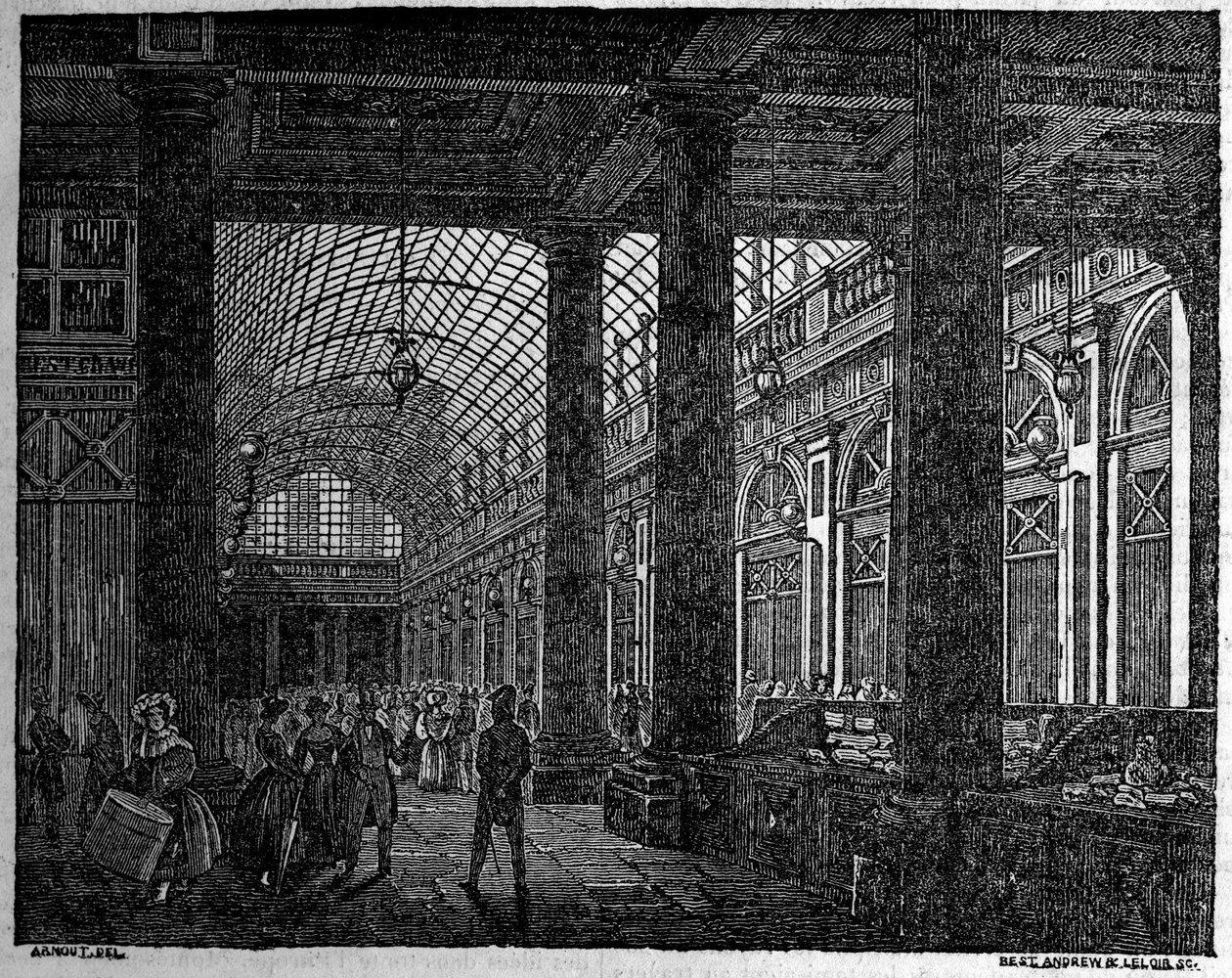 Udsigt over galleriet i Orleans ved Palais Royal de Paris i 1835. af Unknown artist