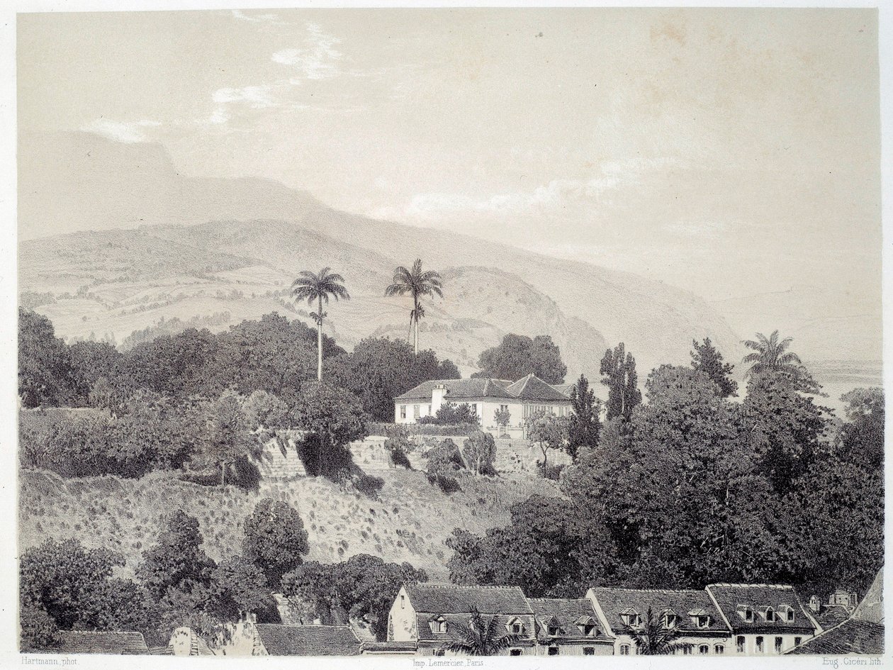 Udsigt over husene taget fra Boulevard de la Comedie i Saint Pierre på Martinique på Antillerne. Tryk efter fotografi fra slutningen af det 19. århundrede Chartres musee des Beaux Arts af Unknown artist