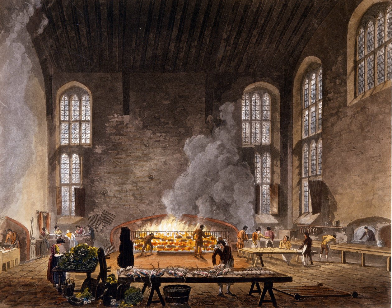 Udsigt over køkkenerne i Christ Church, Oxford University. 1850 af Unknown artist