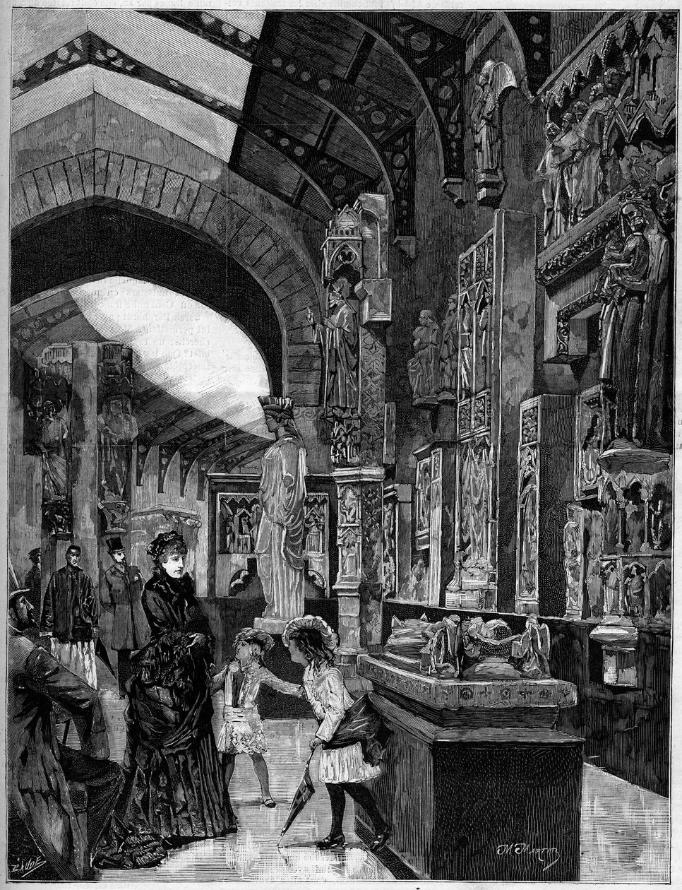 Udsigt over museet for computerarkitektur i Palais du Trocadero i Paris i 1882. Indgravering i "" The Illustrious World"" nr. 1314 af 3. juni af Unknown artist