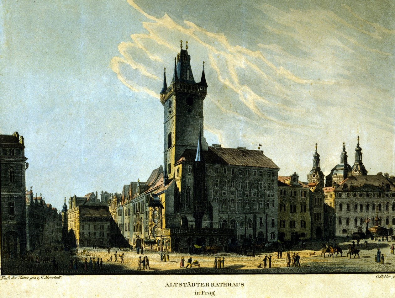 Udsigt over det gamle Prags rådhus omkring 1860. af Unknown artist