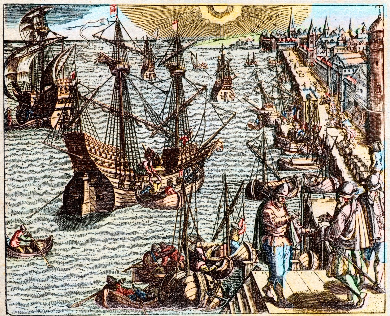 Udsigt over havnen i Lissabon i det 16. århundrede - af Unknown artist