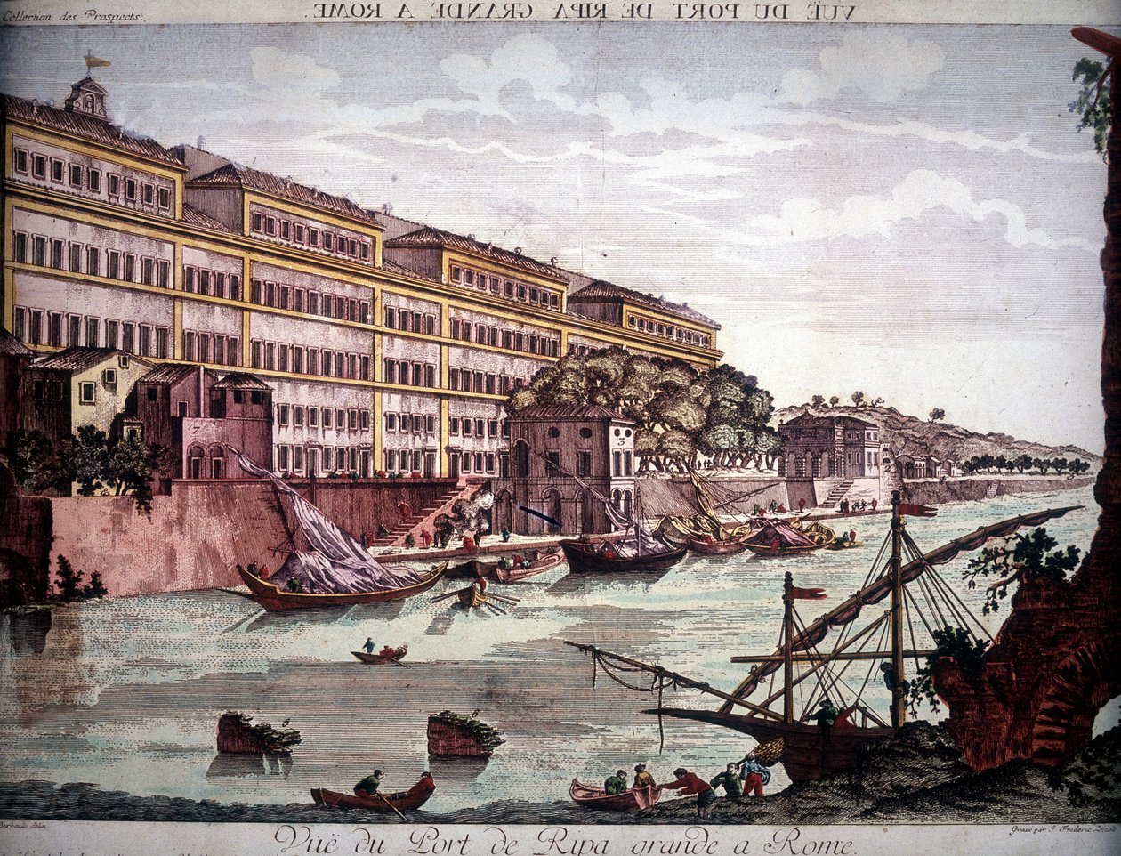 Udsigt over havnen i Ripa Grande ved Tiberen - gravering af Unknown artist