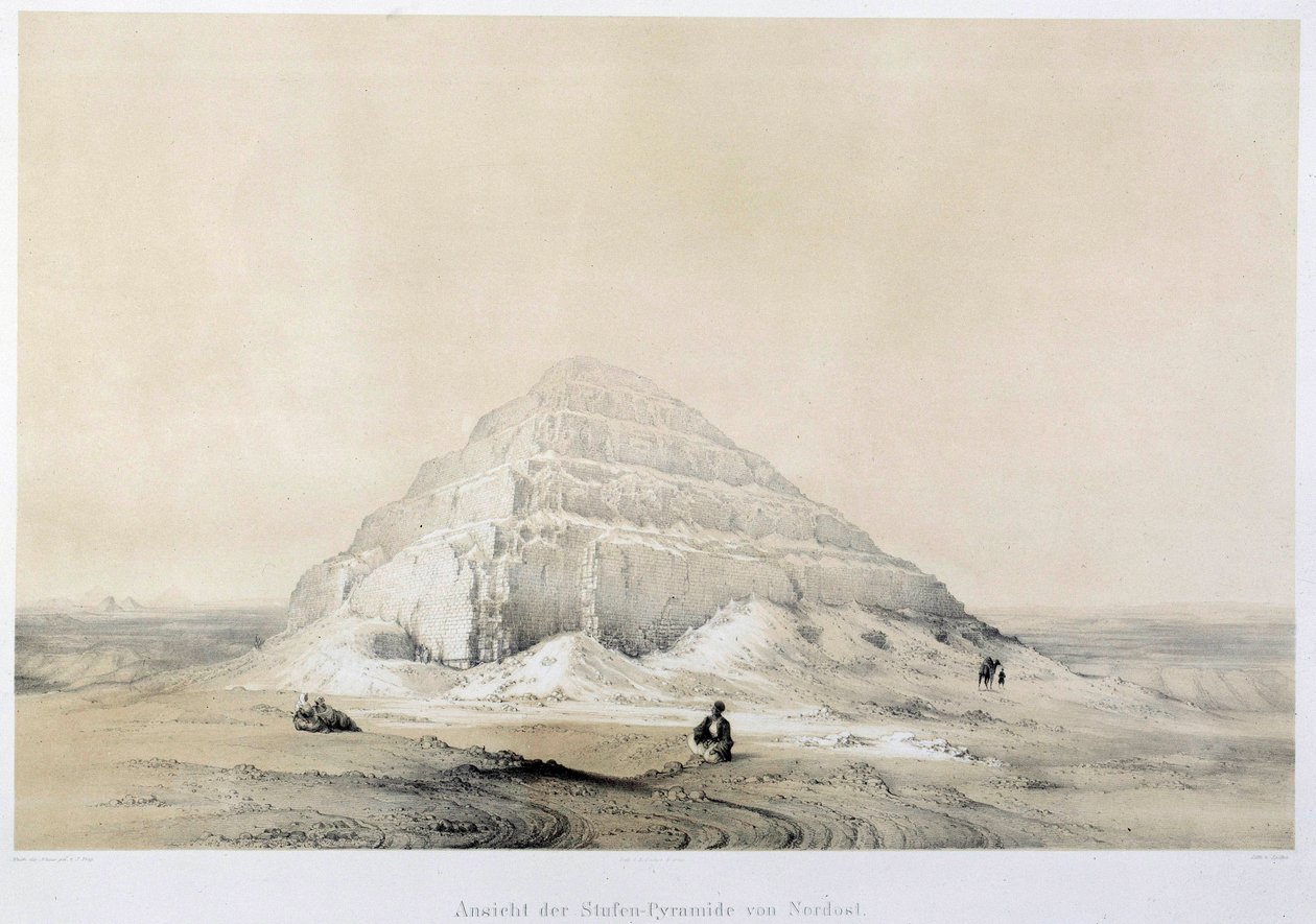 Udsigt over pyramiden i Saqqarah (Sakkarah). Egypten. Illustration af det 19. århundredes Paris, Frankrigs college af Unknown artist