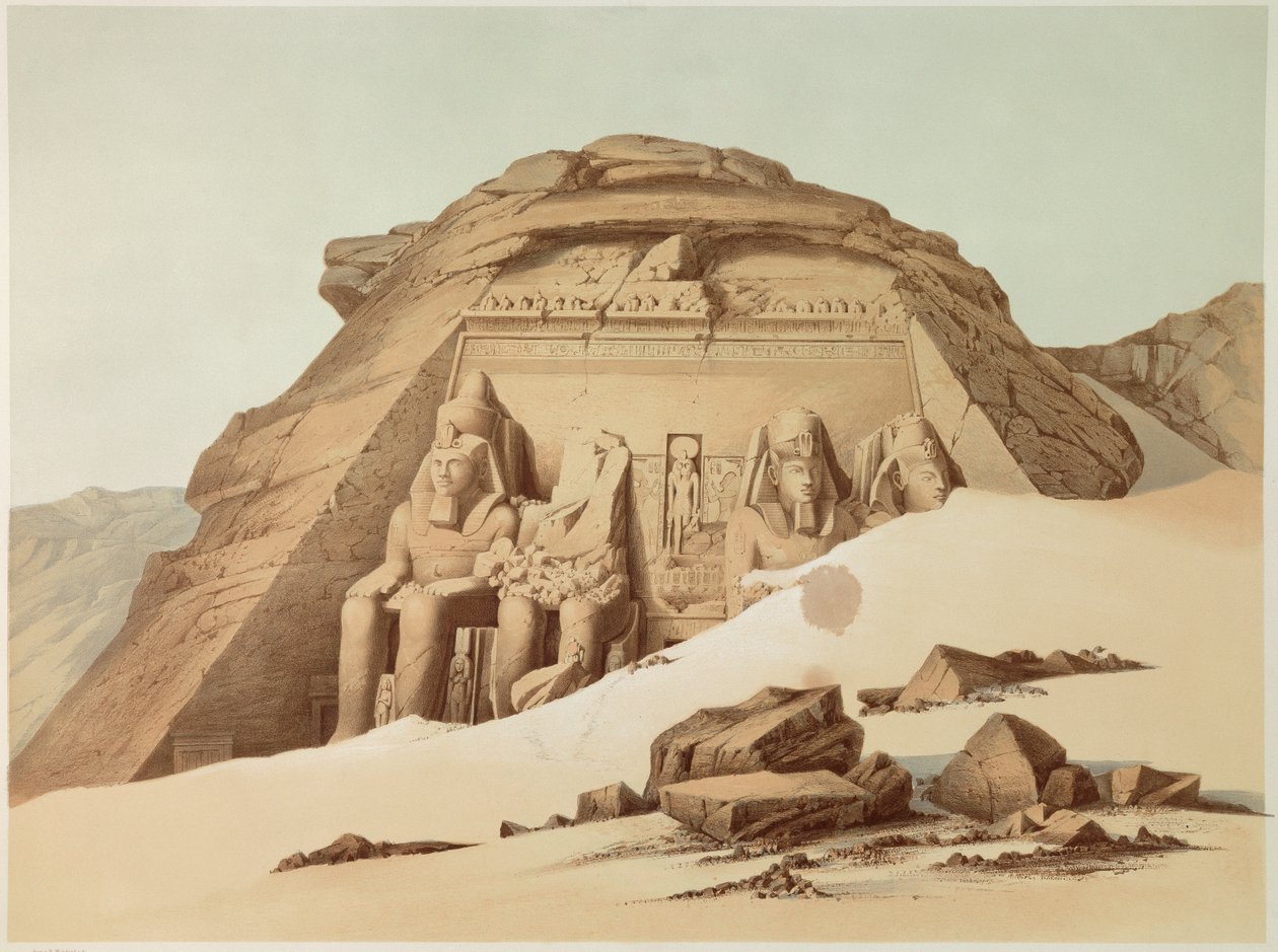 Udsigt over Abu Simbels tempel. Egypten. Illustration af det 19. århundrede. Paris, Frankrigs College af Unknown artist