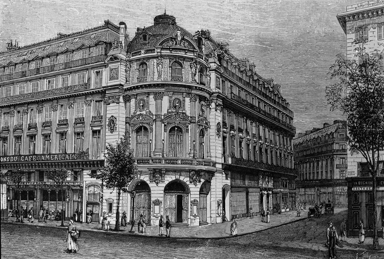 Udsigt over theatre du Vaudeville i Paris. af Unknown artist