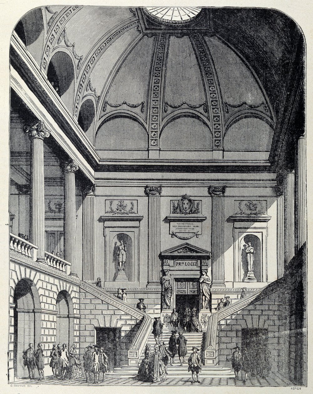 Udsigt over vestibulen og trappen til Bordeaux-teatret under Louis XV - i "Frankrig og franskmændene gennem århundrederne"". af Unknown artist