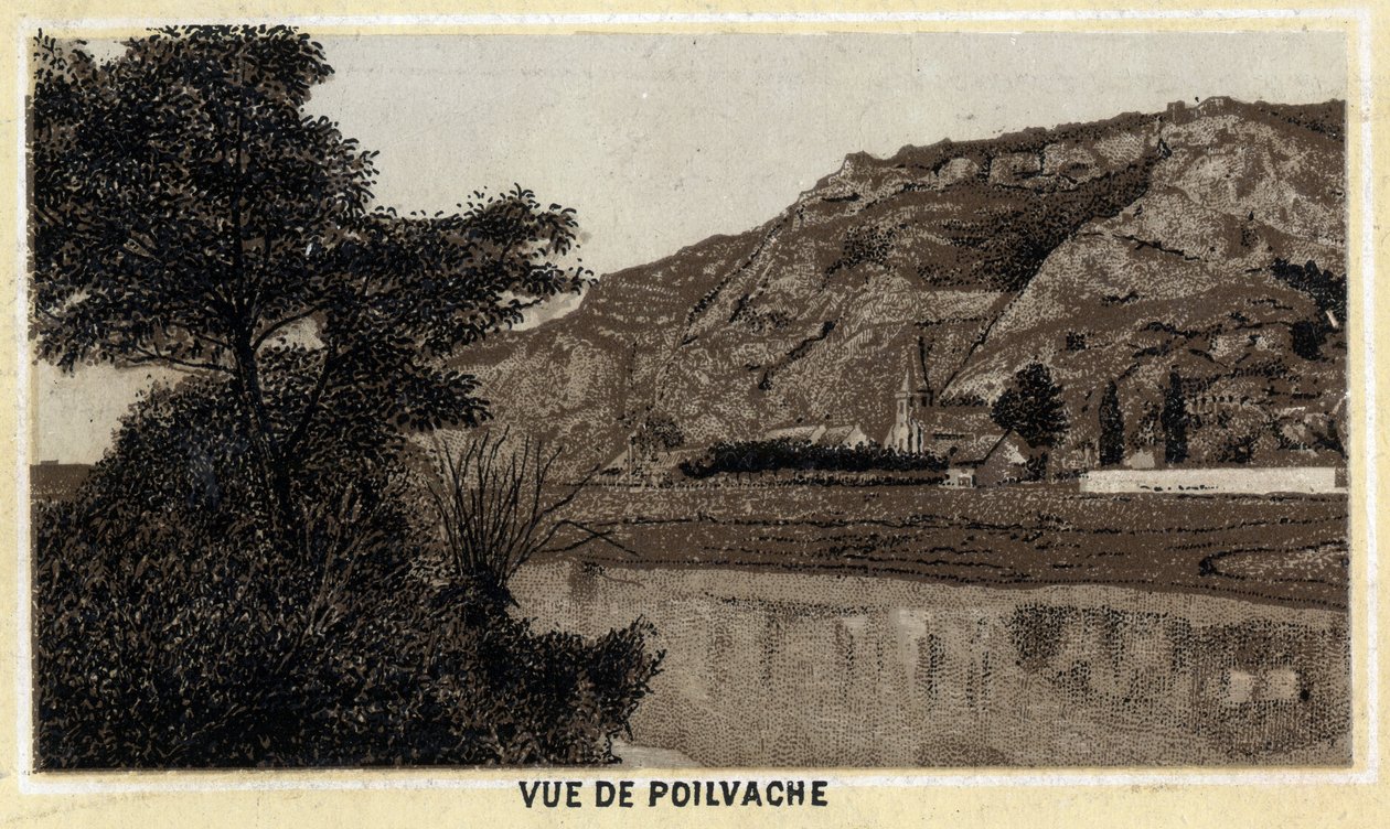 Udsigt over landsbyen Poilvache, Vallee de la Meuse, Belgien. Kromolitografi i slutningen af det 19. århundrede. af Unknown artist