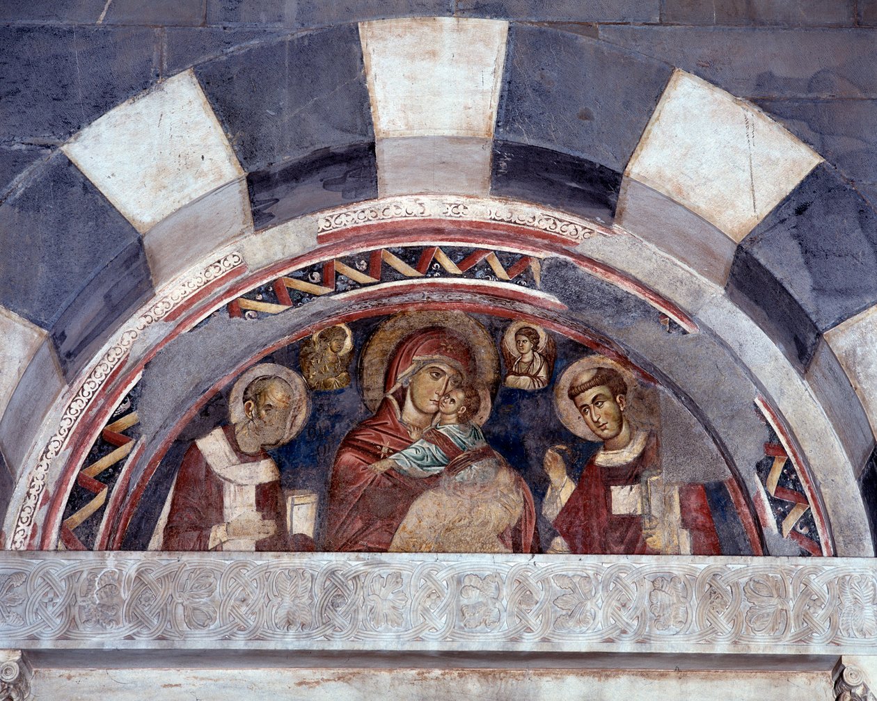 Jomfru mellem Skt. Nicholas og St. Lawrence (fresco af Unknown artist