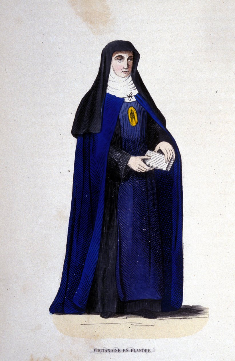 Visitandine religiøs i Flandern. Visitationsorden grundlagt af Sankt Frans af Sales og Sankt Joan af Chantal i 1610. Indgravering af det 19. århundrede. af Unknown artist