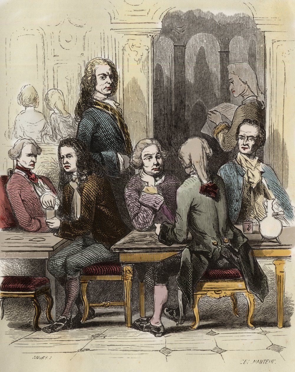 Voltaire i caféen Procope i Paris af Unknown artist