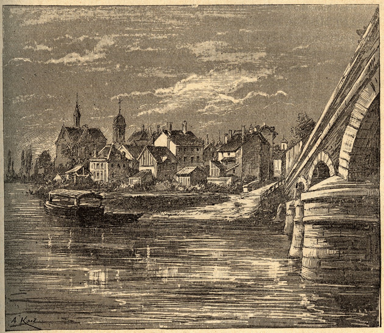 Vouziers - Ardennerne - Frankrig - gravering i "" PATRIE" - PECTUREQUIREQUE BESKRIVELSE AF FRANKRIG I 6 BIND AF LUCIEN HUARD - slutningen af ​​1800-tallet af Unknown artist