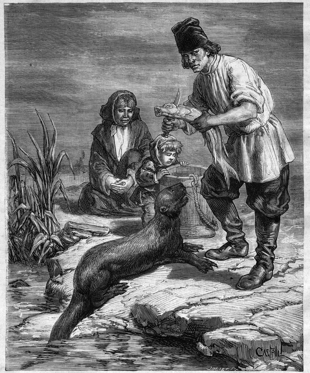 Alphonse Louis Pinarts rejse i Nordamerika og Alaska - jagt og fiskeri i Alaska - indgravering i "Journal des Voyages"" fra 1884 af Unknown artist