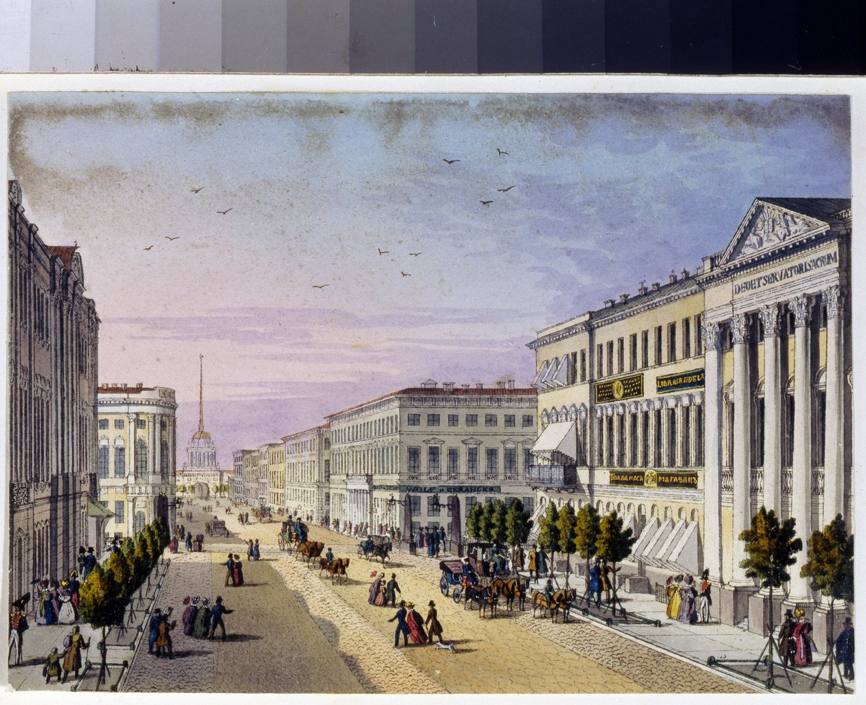 Udsigt over Nevsky-prospektet og politibroen i Sankt Petersborg (Album af Marie Taglioni af Unknown artist