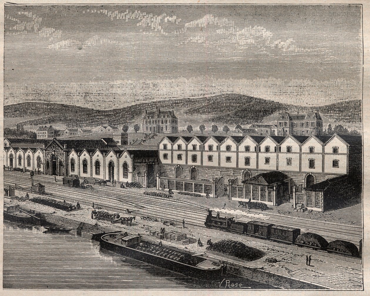 Udsigt over Chateau de Pekin, hovedetablissementet af Compagnie des grands vins de Champagne af Eugene Mercier (1838-1904) et Cie nær Epernay - Indgravering i "" La Science francaise"" af Unknown artist