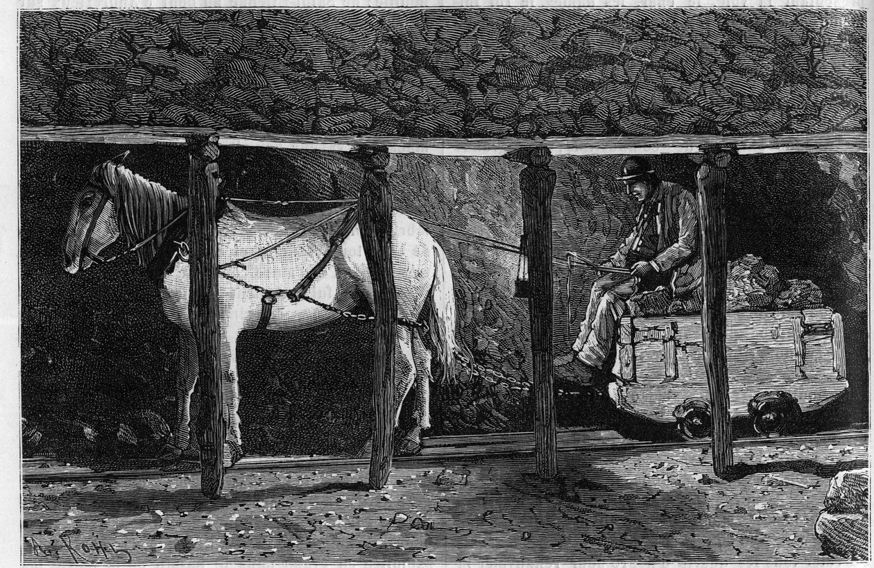 Wagonnet er ansat i kulminerne i Wales. Indgravering i "Le journal de la jeunesse"" af Unknown artist