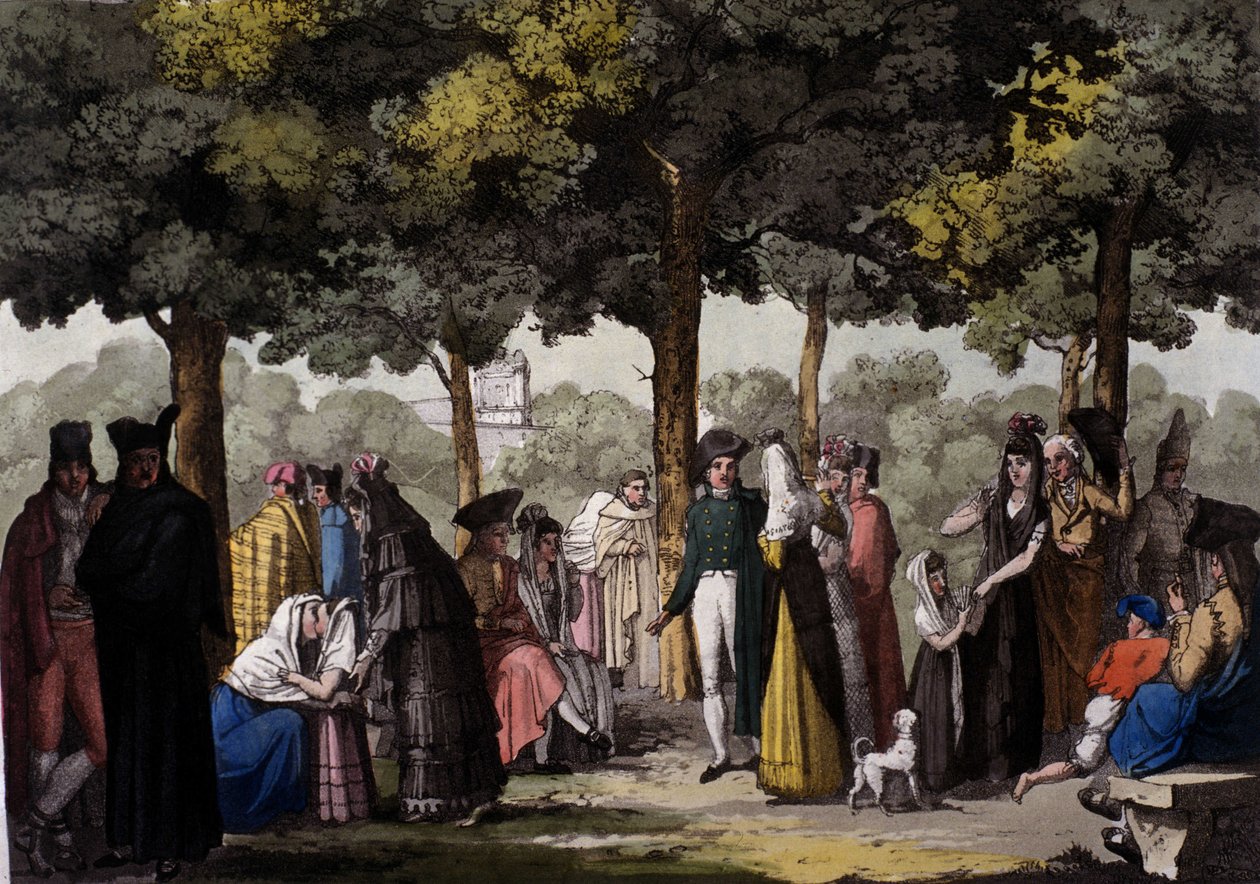 Gå langs Las Ramblas i Barcelona. 1820. af Unknown artist