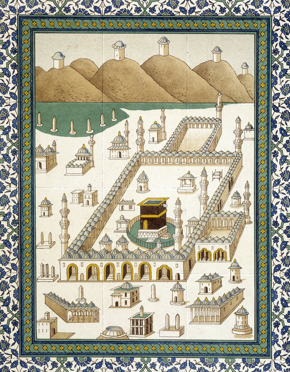 Vægfajancer: panel, der repræsenterer Kasbah (casbah) og dens omgivelser (Mekka) - i "" Arabisk kunst efter monumenterne i Kairo fra det 7. til det 18. århundrede"" af Prisse d