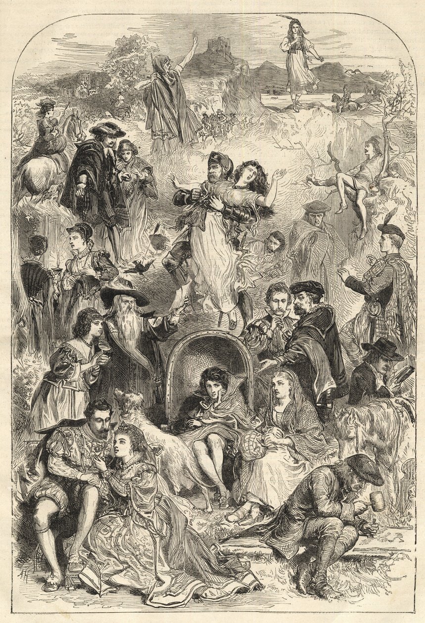 Walter Scott karakterer - hovedpersoner i Walter Scotts romaner (1771-1832) - gravering af 1871 af Unknown artist