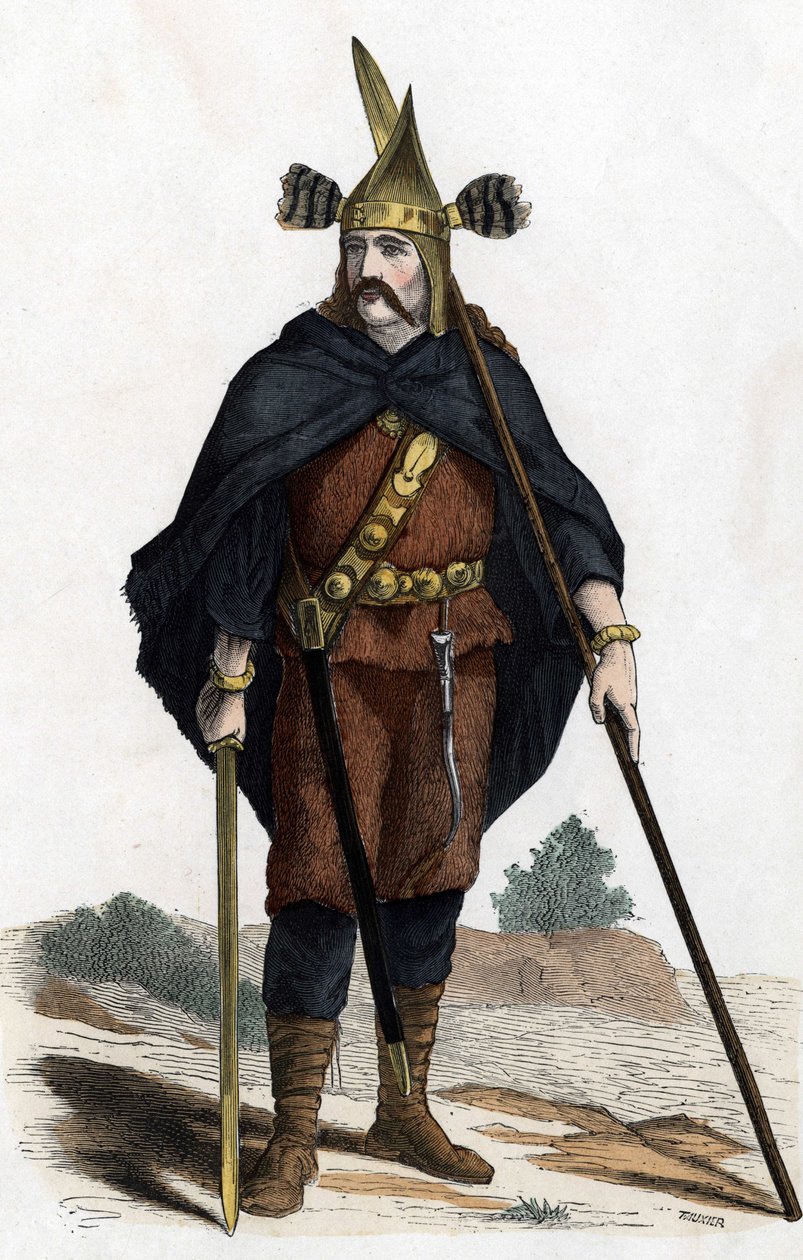Kriger, periode med bronzevåben - i "" Civile og militære kostumer af franskmændene gennem århundrederne Paris F. Roy 1882 ". af Unknown artist