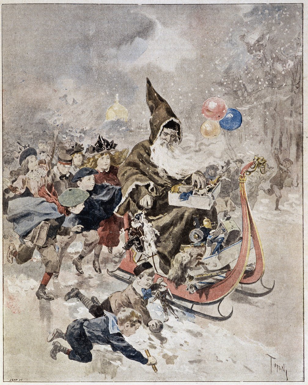 Akvarel forestillende julemanden. ""Den illustrerede verden"". 21/12/1895. af Unknown artist